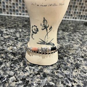 Sterling Silver Black Onyx White Mother Of Peal And Marcasites Bracelet